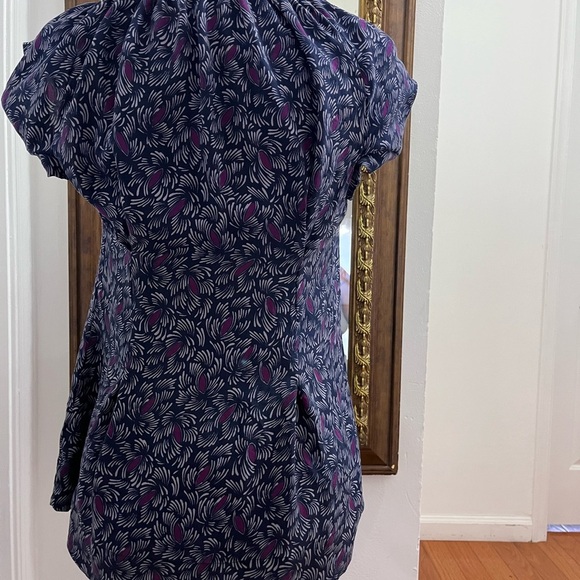 Odille Blue and White Ruffled Flutter Sleeve Blouse - Picture 3 of 6